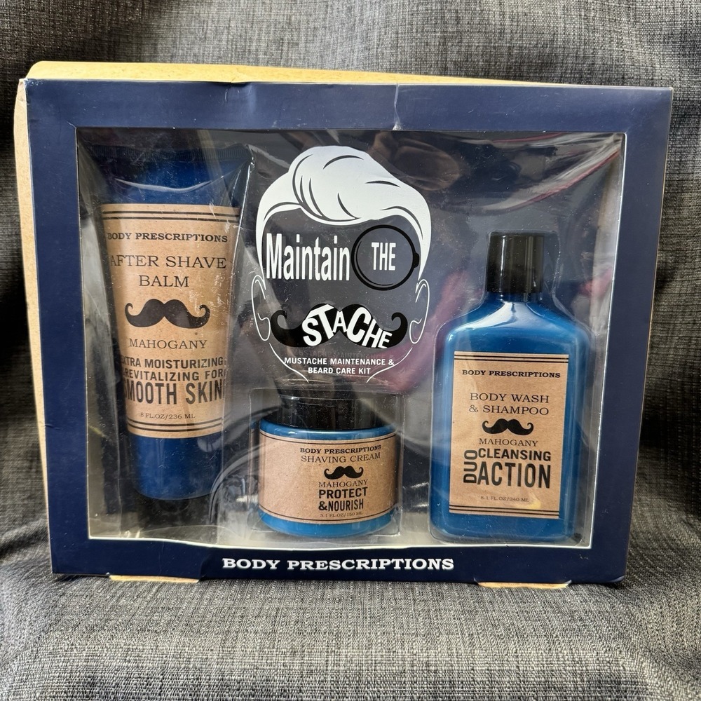 NIB Body Prescriptions Maintain The Stache Mahogany Shave Cream Balm Body Wash
